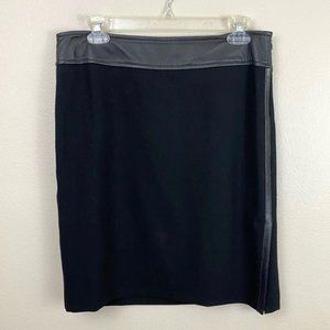 INC Black Wool Pencil Skirt Faux Leather Trim